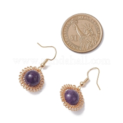 Серьги-подвески в виде цветка из натурального аметиста&nbsp;EJEW-JE06720-02