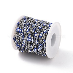 エナメル ハムサの手とナザールボンジュウリンク チェーン  304ステンレススチール製金具付き  ステンレス鋼色  溶接されていない  スプールで  ブルー  11.5x5.5x3mm  8x3x2mm&nbsp;CHS-G023-02P-01