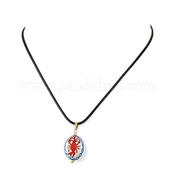 Collana con ciondolo ovale in porcellana fatta a mano a forma di aragosta e cordino cerato nero.&nbsp;NJEW-JN06564