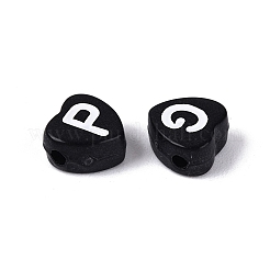不透明なアクリルエナメルビーズ  文字模様のハート  ブラック  7x7x4mm  穴：1.5~1.6mm  約3400個/500g&nbsp;SACR-Q001-16B-A01