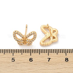 Серьги-гвоздики из латуни с бабочкой из прозрачного кубического циркония для женщин&nbsp;EJEW-G428-07G