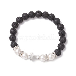 Браслеты из натуральных жемчужин из лавы и ракушек BJEW-JB11826-02