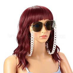 アクリルカーブチェーン眼鏡チェーン  眼鏡用ネックストラップ  304ステンレススチール製丸カン付き  カニカン  ゴム製ループの端  ホワイト  710x16.5mm&nbsp;AJEW-EH00371