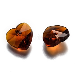 ロマンチックなバレンタインデーアイデアガラスチャーム  ファセット付き心臓ペンダント  ブラウン  14x14x8mm  穴：1mm&nbsp;G030V14mm-38