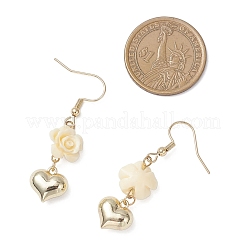 Серьги-подвески в форме сердца с цветком из нержавеющей стали 304&nbsp;EJEW-JE06688