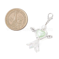 Подвеска в виде цветка-сердца из искусственного акрилового жемчуга с крыльями из сплава HJEW-JM03984