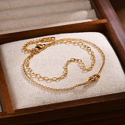 ステンレススチールマルチ連ブレスレット  女性用ダブルアズキチェーンブレスレット  結び目  ゴールドカラー  6-3/4インチ（17cm）&nbsp;PW-WG35ED5-01