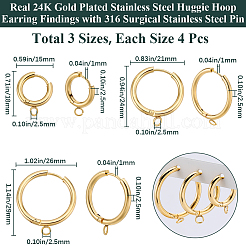 12 шт. 3 стиля фурнитуры для сережек-колец из нержавеющей стали 201 STAS-BBC0004-91G