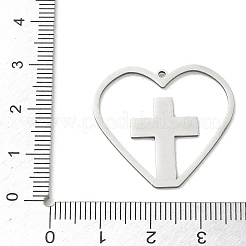 ステンレスペンダント201個  クロスチャームのある心  レーザー切断  ステンレス鋼色  27.5x29.5x1.5mm  穴：1.4mm&nbsp;SA-CBA9671-19P