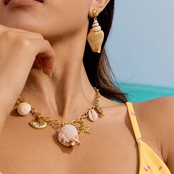 Женские нагрудные ожерелья из нержавеющей стали 304 с подвеской в виде морской звезды и морского конька из натуральной ракушки&nbsp;FS-WG01E94-02