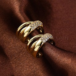 Серьги-каффы из латуни с микропаве из прозрачного кубического циркония&nbsp;EJEW-H147-02G