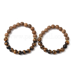 2 комплект из 2 браслетов из натурального тигрового глаза и дерева с круглыми бусинами для мужчин и женщин BJEW-JB12350