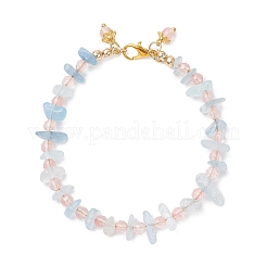 Браслеты из бусин из вишневого кварцевого стекла и натуральной аквамариновой крошки для женщин&nbsp;BJEW-JB12526-02