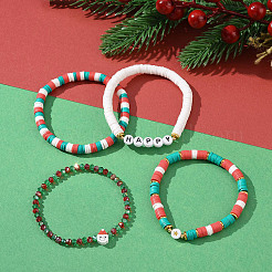 4pcs 4 style argile polymère heishi surfeur bracelets extensibles ensemble&nbsp;BJEW-TA00261