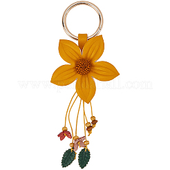 革と合金のキーホルダー  花  ゴールド  190mm。&nbsp;HJEW-WH20022-04A-04