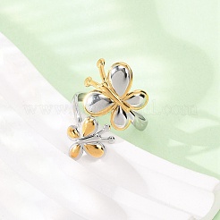女性用304ステンレススチールオープンカフリング  黄金＆ステンレススチール  蝶  内径：18mm&nbsp;RJEW-K321-03F