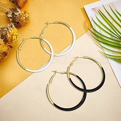 4 пара двухцветных серег-колец с эмалевым сплавом&nbsp;EJEW-GO0002-01