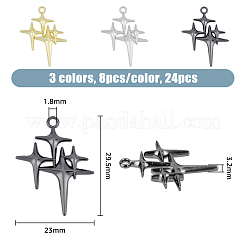 24 個 3 色ラックメッキ合金ペンダント  スター  ミックスカラー  29.5x23x3.2mm  穴：1.8mm  約8PCS /カラー&nbsp;FIND-FH0006-93