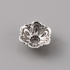 チベット風合金ビーズキャップ  6花びら  花  アンティークシルバー  11x4.5mm  穴：1.8mm&nbsp;FIND-WH0143-60G