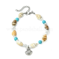 Браслеты ручной работы из ракушек и синтетической бирюзы для женщин&nbsp;BJEW-TA00570