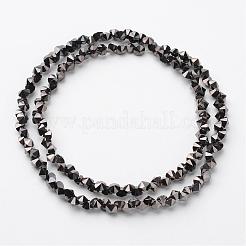 電気メッキガラスビーズ連売り  フルメッキ  多面カット  ダイヤモンド  黒メッキ  4x4mm  穴：1mm  約143個/連  11.8インチ&nbsp;EGLA-J138-C-FP02