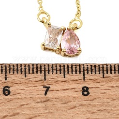 Collares con colgante rectangular y en forma de lágrima de latón con circonitas cúbicas engastadas en cadena de cable&nbsp;KK-CBAB173-05G-09