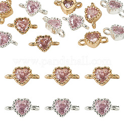 12 pièce de breloques de connecteur en forme de cœur en laiton pavé de zircone cubique&nbsp;KK-TA0003-48B