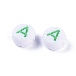 アルファベットアクリルビーズ  水平穴  フラットラウンド  ミックスカラー  a～zの文字  7x3.5~4mm  穴：1.2mm  約20pcs /文字  26文字  520個/セット。&nbsp;OACR-X0006-16