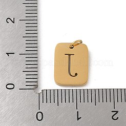 304ステンレススチールチャーム  丸カン付き  ゴールドカラー  文字チャーム付きの長方形  文字J  12.5x9.5x1.5mm  穴：3mm&nbsp;LS-STAS-R001-01G-J