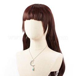 Balle de jade blanc vert naturel avec collier pendentif lune et étoile en alliage&nbsp;NJEW-JN03912-05