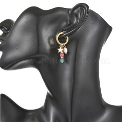Boucles d'oreilles pendantes en perles de culture d'eau douce naturelles et tourmaline multicolore naturelle&nbsp;EJEW-JE07461