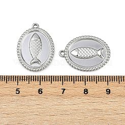 304ステンレスペンダント  魚のチャームが付いた楕円形  変色防止  ステンレス鋼色  23.5x17x2mm  穴：1.4mm&nbsp;STAS-D363-05P