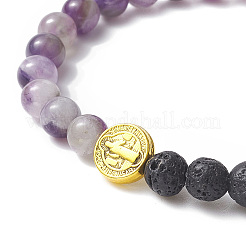 Натуральные и синтетические смешанные драгоценные камни и браслеты из сплава Святого Бенедикта из бисера для женщин BJEW-JB09343