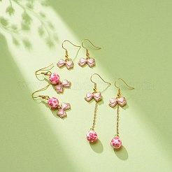 3 paio di 3 ciondoli smaltati in lega rosa stile e orecchini pendenti con perline in resina&nbsp;EJEW-JE05030-04