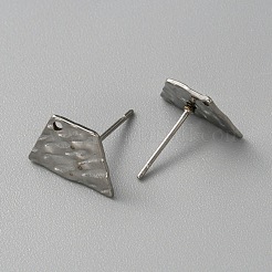 304ステンレススチールのテクスチャードジオメトリスタッドピアス金具（穴付き）  ステンレス鋼色  台形  9x12mm  穴：1mm  ピン：0.6mm&nbsp;STAS-WH0027-54N