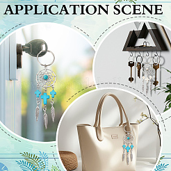 20 шт. 2-цветный плетеный сетчатый/паутинный брелок с перьями из сплава драгоценных камней&nbsp;KEYC-MA00001