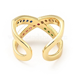 Открытое кольцо-манжета с кубическим цирконием крест-накрест RJEW-E046-23G-01