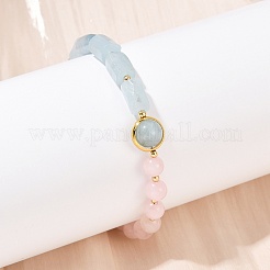 Браслеты из натурального смешанного камня с латунными круглыми и призматическими бусинами для женщин BJEW-G752-01G