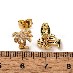 Orecchini a bottone in ottone con zirconi chiari e micro pavè&nbsp;EJEW-D328-04G-05