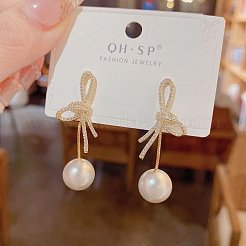 Серьги-гвоздики с бантом из цинкового сплава с кристаллами и стразами&nbsp;FS-WGBBCF3-01