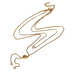 304 нержавеющая сталь кристалл стразы плоская круглая цепочка с двумя слоями слайдер лариат ожерелья NJEW-K291-01G