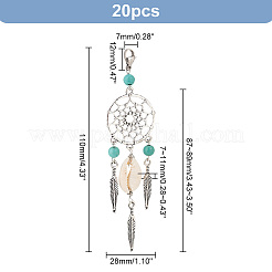 20 шт. синтетическая бирюзовая плетеная сетка/паутина с подвесками в виде перьев HJEW-PH0001-69