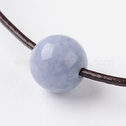 調整可能な牛革レザーコードブレスレット  天然水晶(染め)丸ビーズ入り  模造アクアマリン  60mm&nbsp;BJEW-JB01944-02