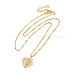 Латунные микропаве прозрачные кубические цирконии ожерелья с подвеской в виде сердца для женщин&nbsp;LS-NJEW-K381-05G