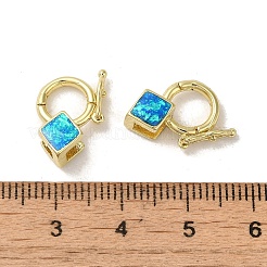 メッキ真鍮ツイスター留め金ラック  合成オパールと  カドミウムフリー＆鉛フリー  長持ちメッキ  18KGP本金メッキ  菱形  15x11x5mm  穴：4.5x2.5mmと6mm&nbsp;KK-P268-03E-G