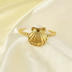 シェル 304 ステンレススチール オープンカフリング 女性用  ゴールドカラー  シェル：10x10mm  内径: 調節可能&nbsp;LS-RJEW-G338-09G