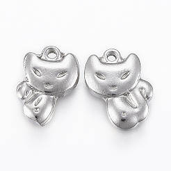 変色しにくい304ステンレススチールの子猫ペンダント  漫画猫の形  ステンレス鋼色  15x10.5x3.5mm  穴：1.5mm&nbsp;STAS-H420-04P