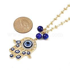 Сплав эмаль кристалл горный хрусталь синий сглаз хамса рука кулон латунные звенья цепи ожерелья NJEW-JN05314