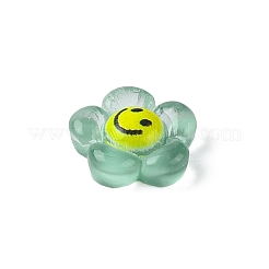 半透明の樹脂カボション  笑顔の花  ミディアムシーグリーン  9x9x3.3mm&nbsp;RESI-E039-01E