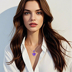 Collana con bottiglia di profumo in ametista naturale a forma di cuore in acciaio inossidabile da 1 pezzo per donna&nbsp;NJEW-CA0001-26B